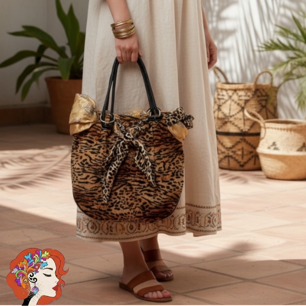 Leopard Print purse/tote bag with Black Accents